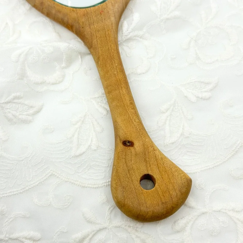 Vintage Handmade Wood Carved Hand Mirror Vanity Mirror - Boho Minimalist